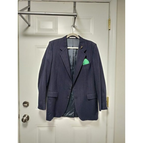Vintage Yves Saint Laurent Mens Navy Two Piece Suit Striped Blazer Coat 42 - Picture 2 of 16